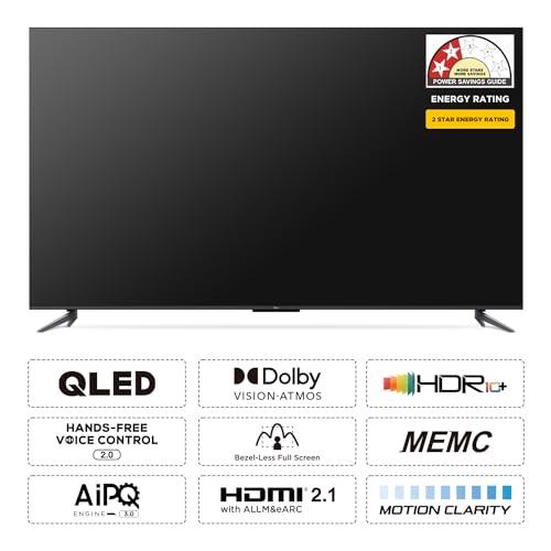 TCL 139 cm (55 inches) 4K Ultra HD Smart QLED Google TV 55T6G (Black)