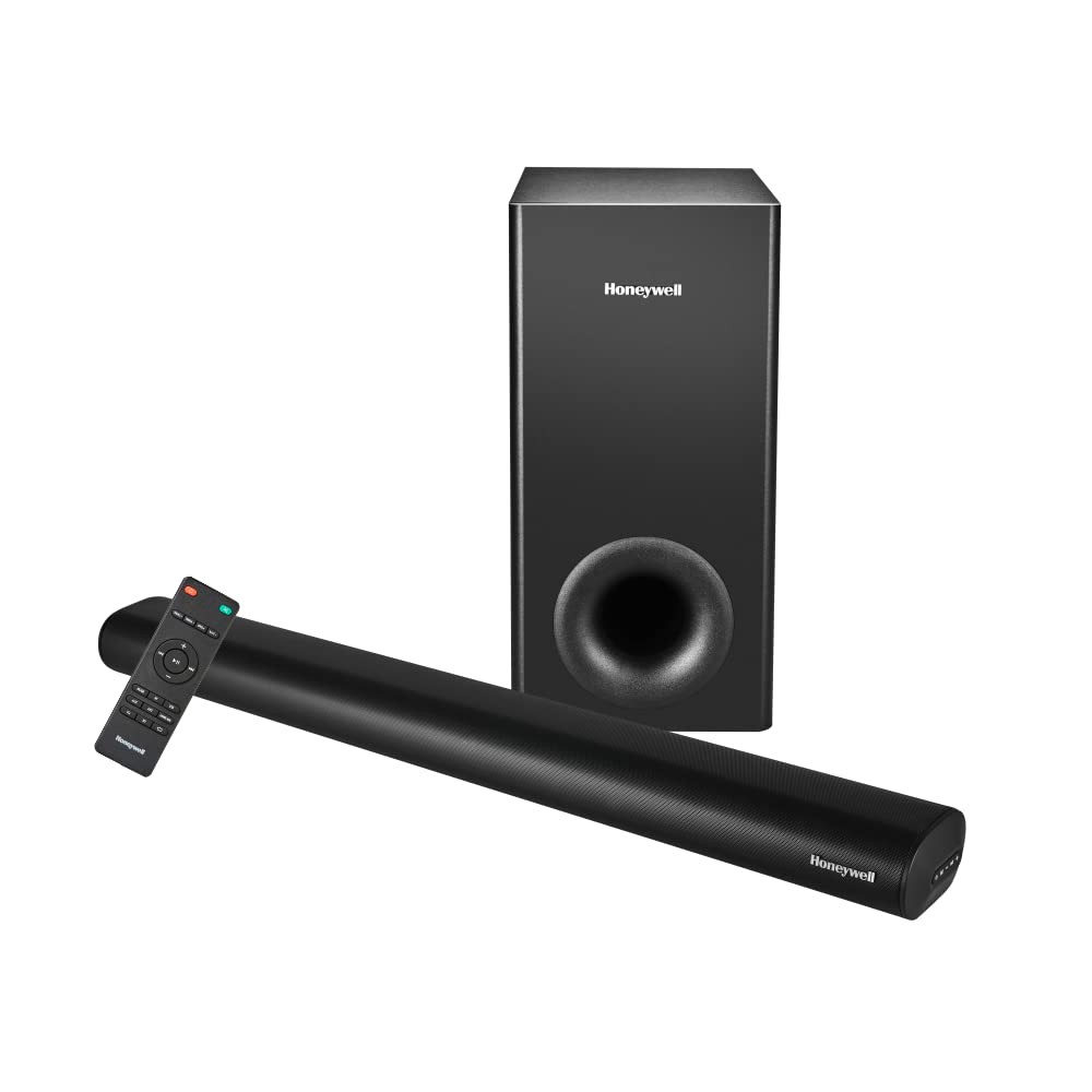 100W RMS Wireless Bluetooth V5.0 Soundbar with Wireless Subwoofer with remote, 2.1 Channel Sound, 55mm*4 Drivers, 6 Play Modes-BT, Audio jack, USB, optical, coaxial & HDMI/ARC