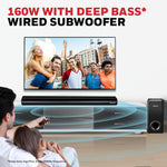 Load image into Gallery viewer, 100W RMS Wireless Bluetooth V5.0 Soundbar with Wireless Subwoofer with remote, 2.1 Channel Sound, 55mm*4 Drivers, 6 Play Modes-BT, Audio jack, USB, optical, coaxial &amp; HDMI/ARC
