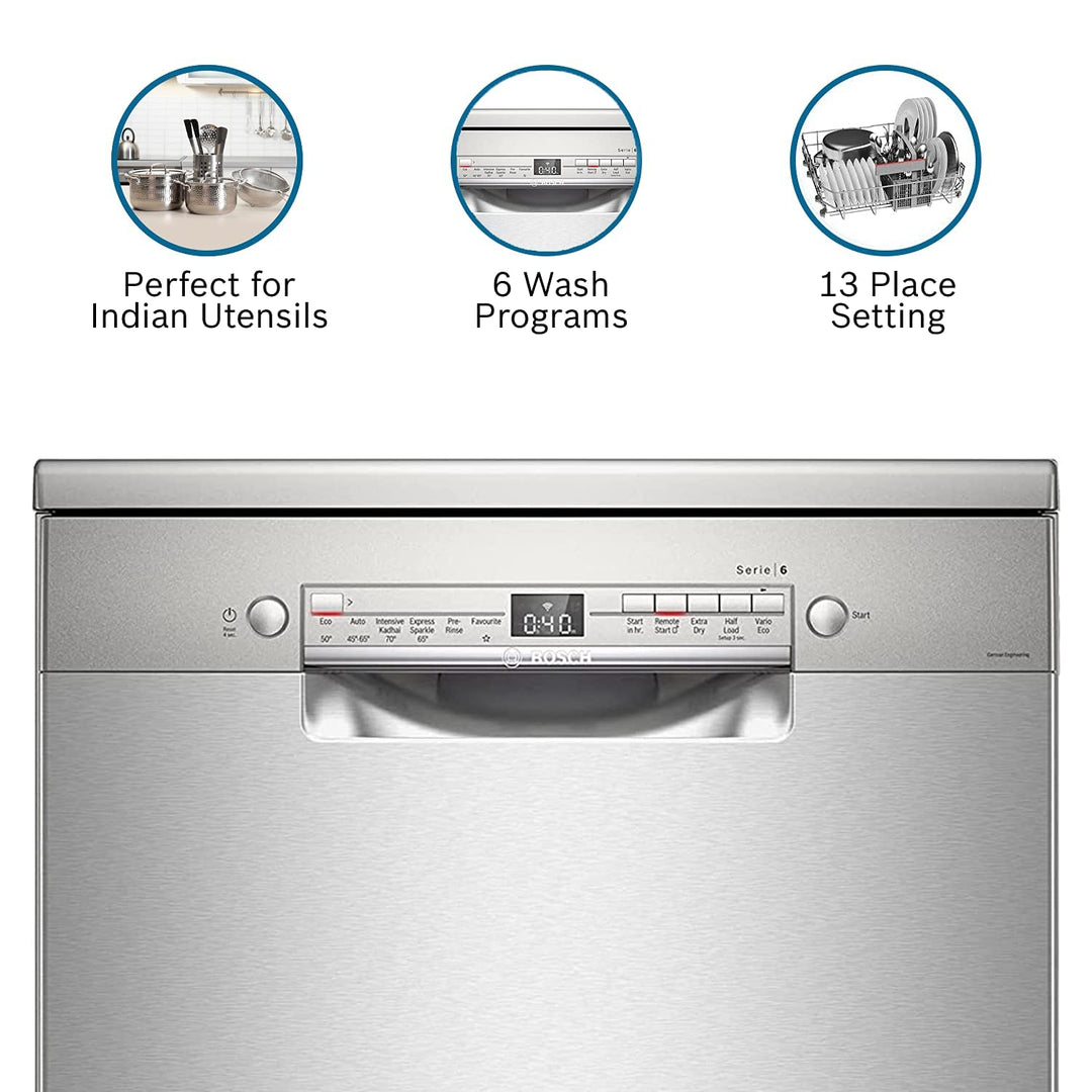 13 Place Settings Dishwasher (SMS6ITI00I, Silver Inox, WiFi Enabled)