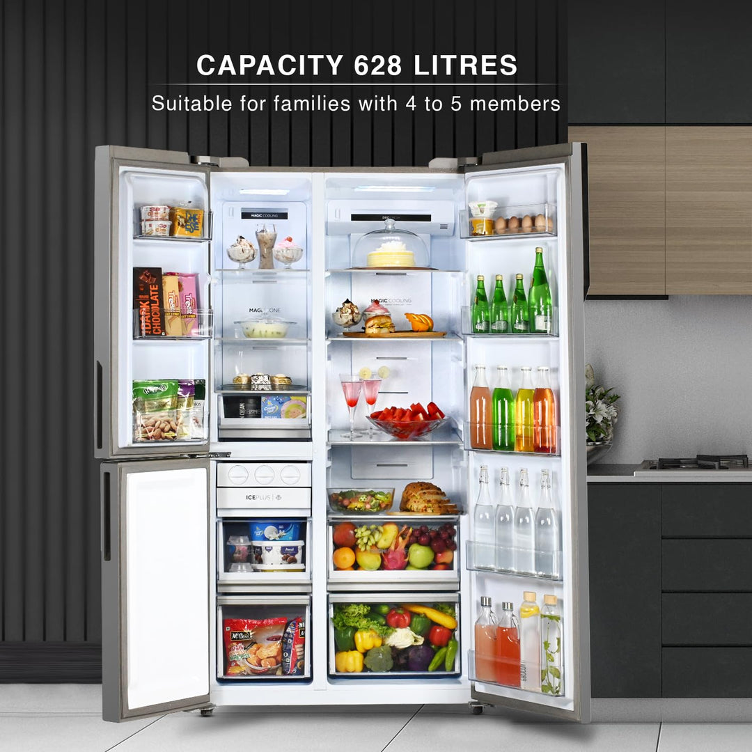 628 L Triple Door Side By Side Refrigerator Appliances, Expert Inverter Technology (HRT-683KS, Black Steel, Magic Convertible, Made In India)