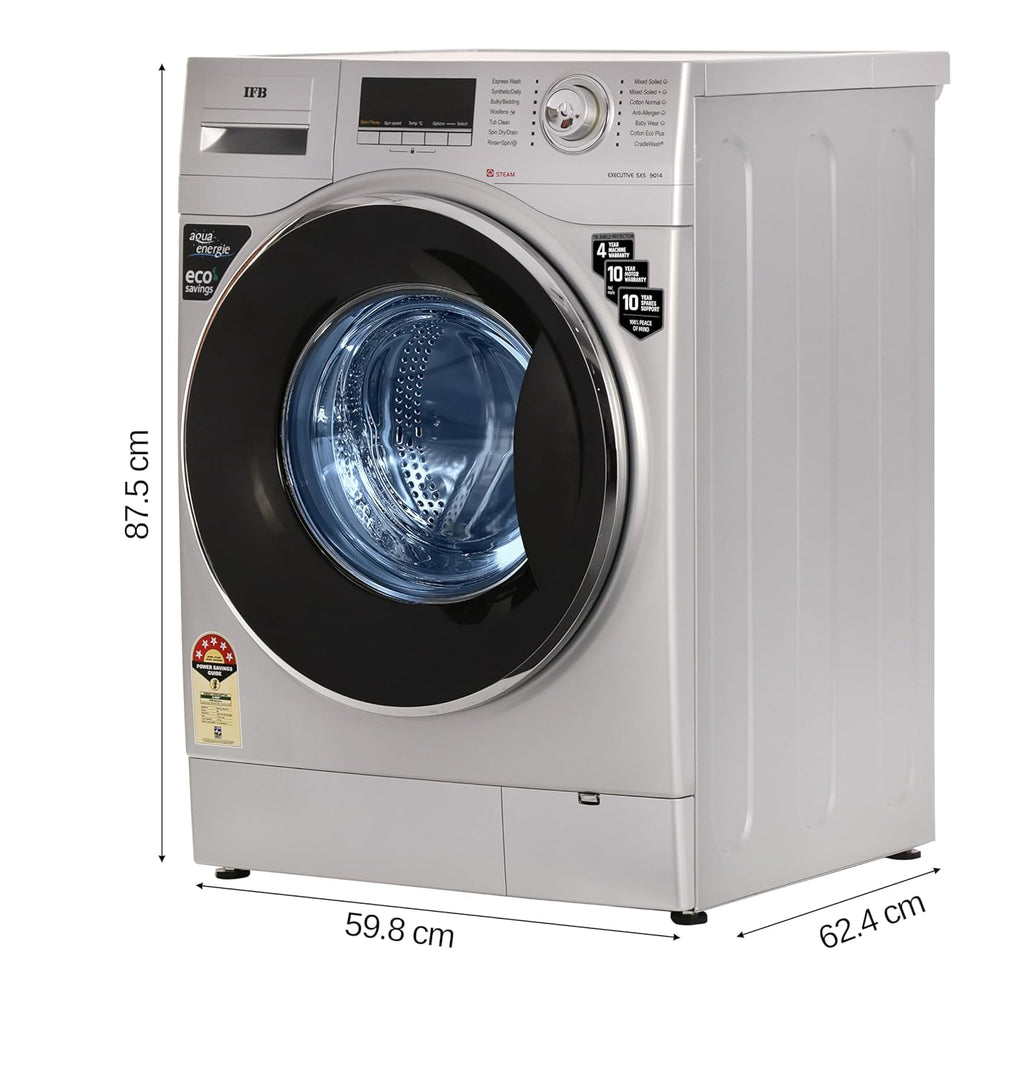 9 Kg 5 Star Front Load Washing Machine 2X Power Dual Steam (EXECUTIVE SXS 9014, Silver, Active Color Protection, Hard Water Wash)