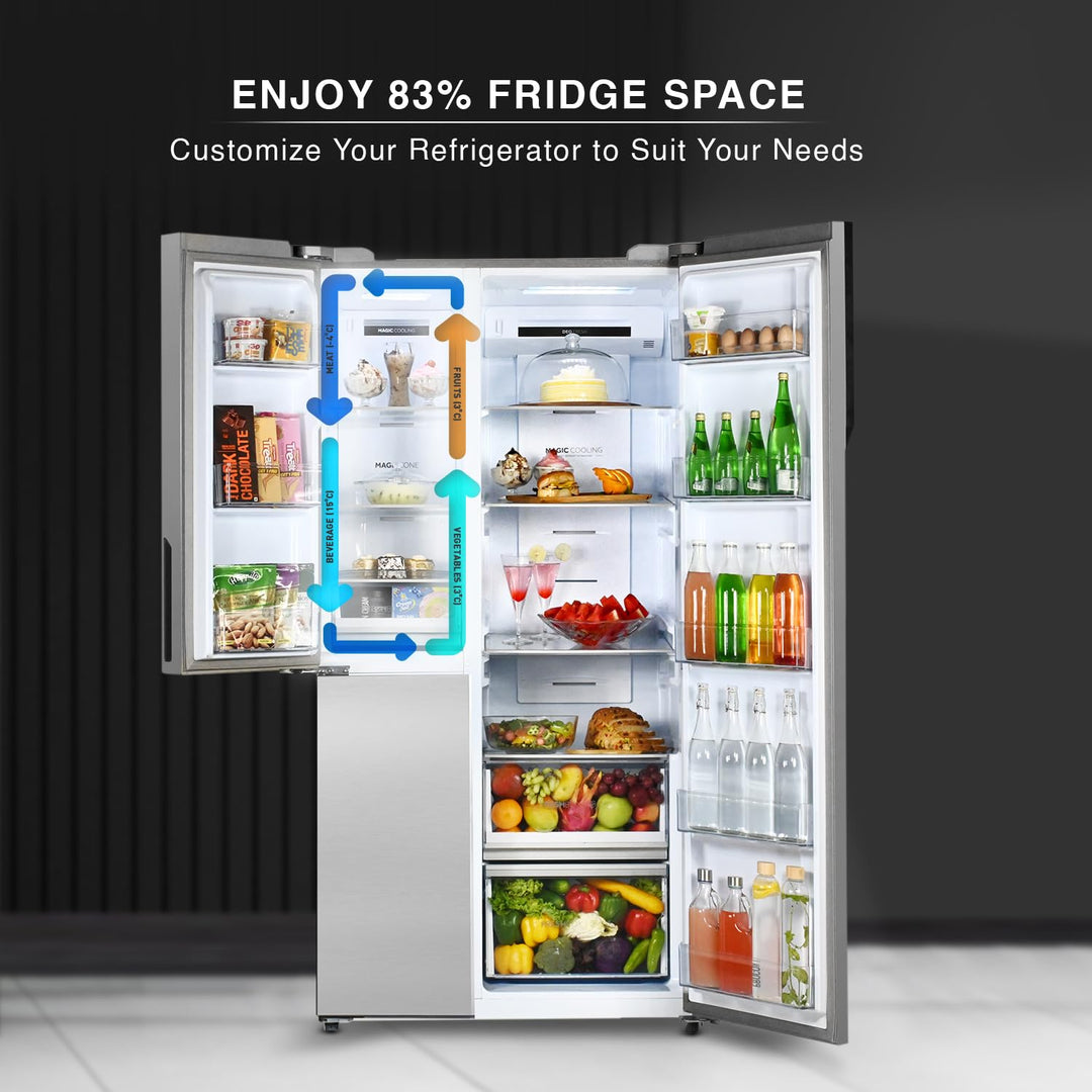 628 L Triple Door Side By Side Refrigerator Appliances, Expert Inverter Technology (HRT-683KS, Black Steel, Magic Convertible, Made In India)