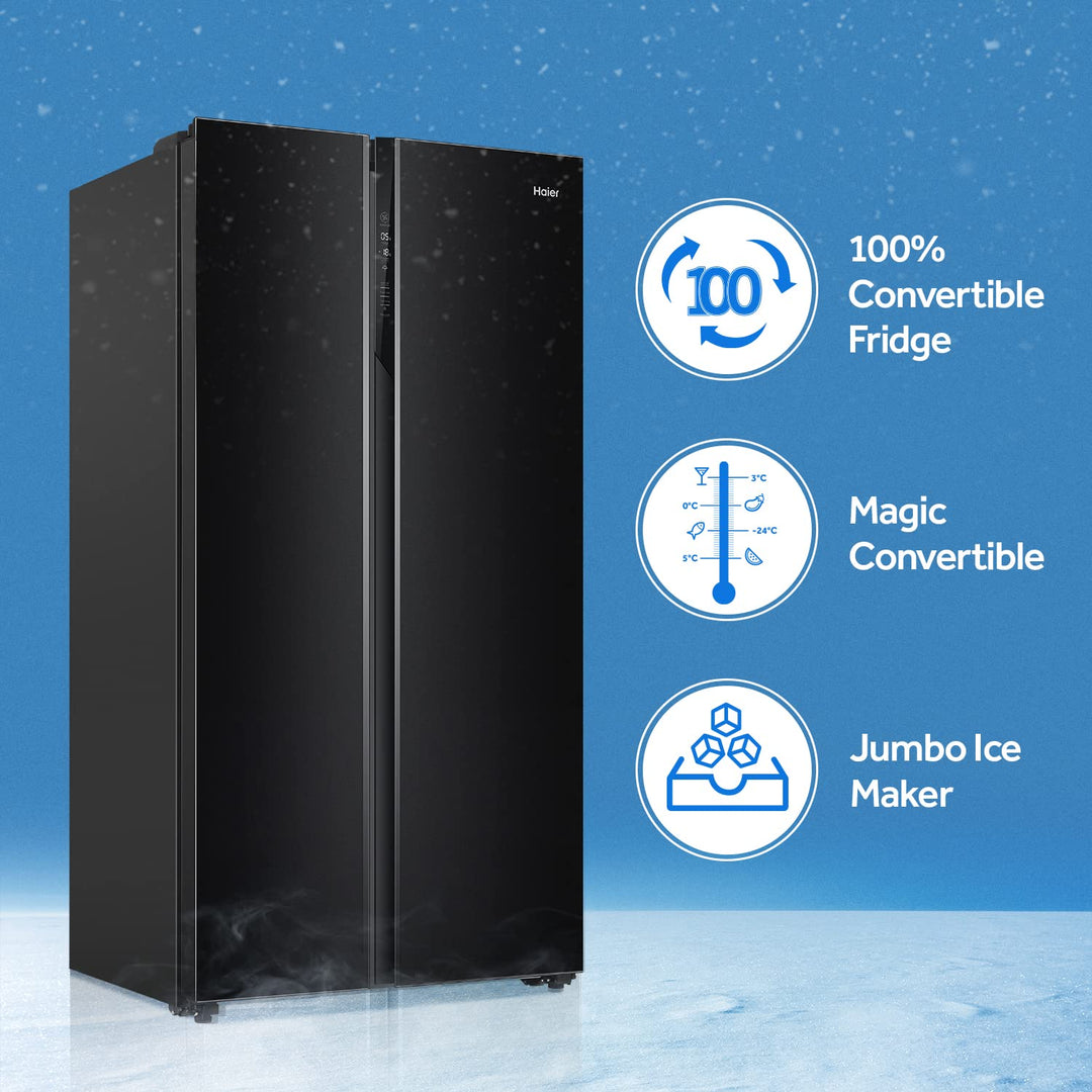 630 L Double Door Side By Side Refrigerator Appliances, Expert Inverter Technology (HRS-682KG, Black Glass,Glass Door, Magic Convertible, Made In India)