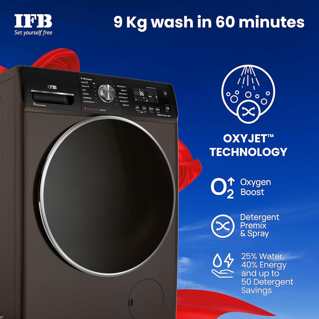 9 Kg 5 Star AI Eco Inverter Fully Automatic Front Load Washing Machines with Wifi (EXECUTIVE MXC 9014, 2023 Model, Mocha, Oxyjet™ 9 Swirl Wash, 4 Years Comprehensive Warranty)